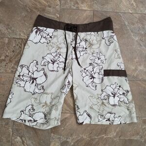 Sideout Mens Board Shorts Size‎ 34 Brown Tan Floral Hibiscus Swim Trunks Surf